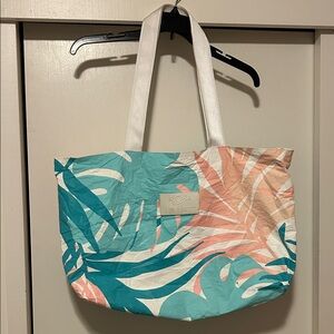 ALOHA Collection Leafy Tote - Aqua and Coral